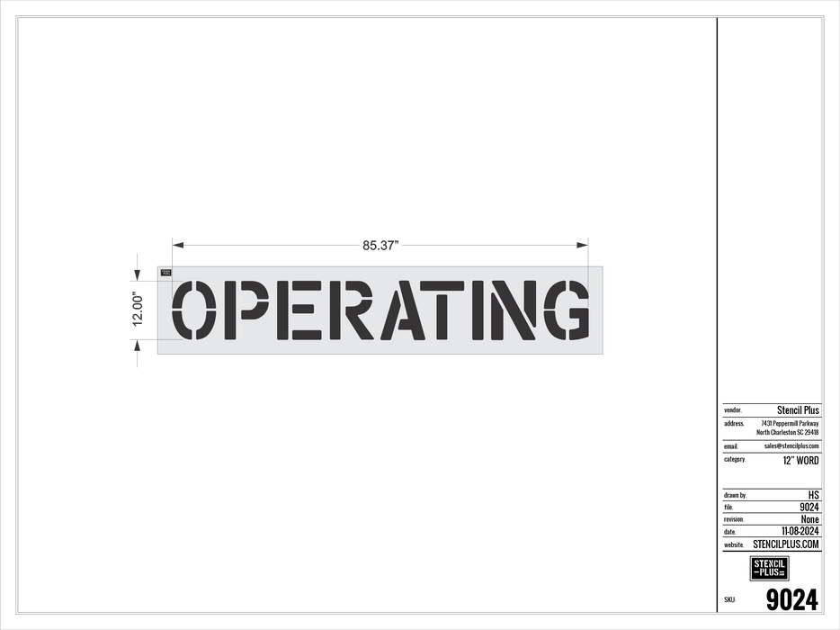 12" OPERATING- Pavement Marking Stencil