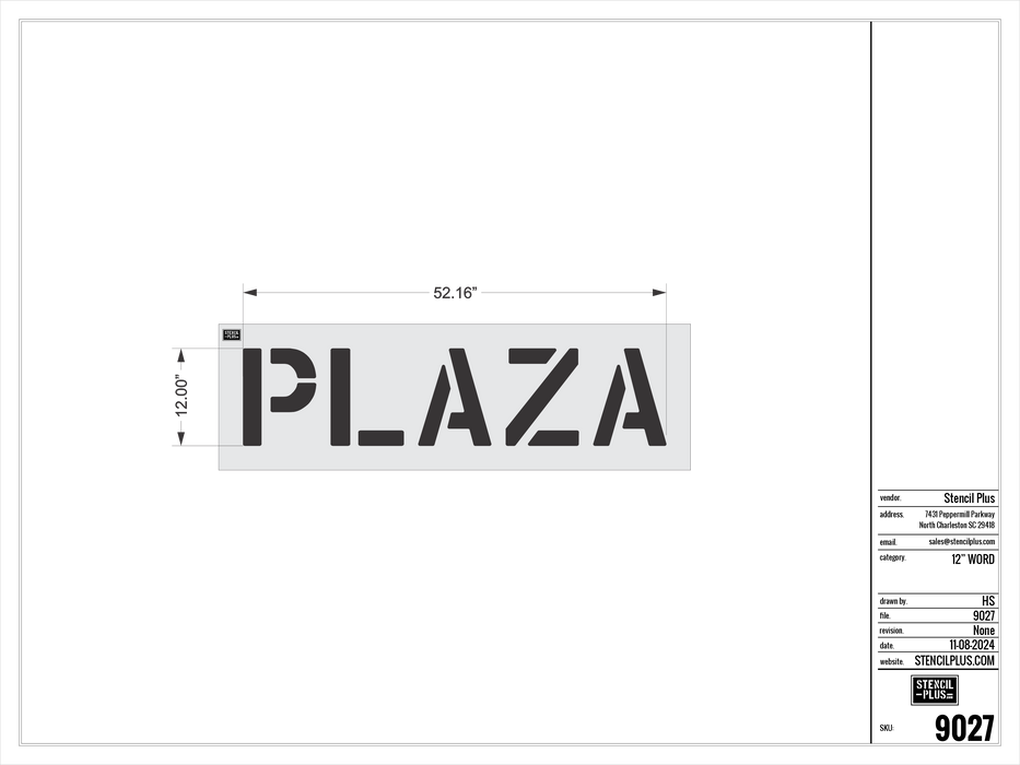 12" PLAZA- Pavement Marking Stencil