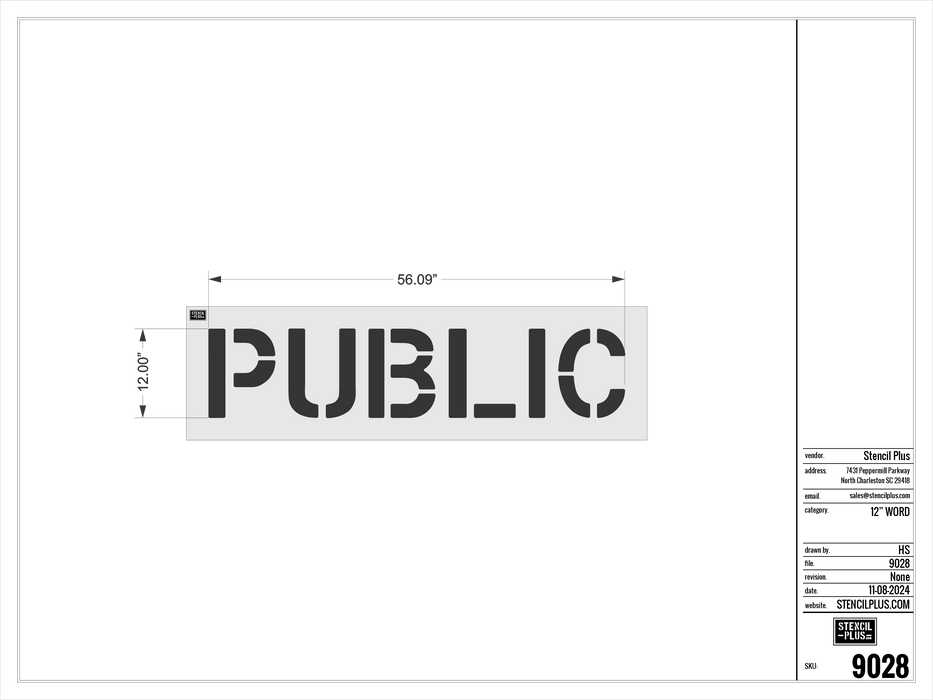 12" PUBLIC- Pavement Marking Stencil