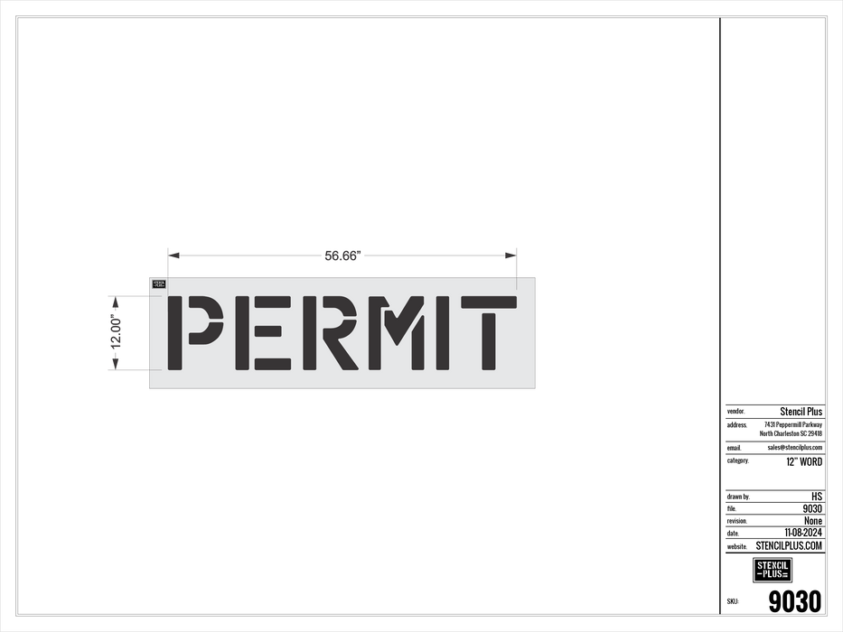 12" PERMIT- Pavement Marking Stencil