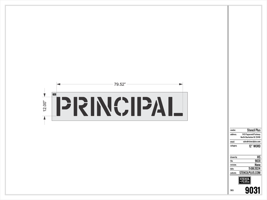 12" PRINCIPAL- Pavement Marking Stencil