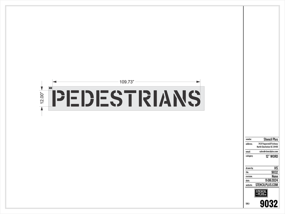 12" PEDESTRIANS- Pavement Marking Stencil
