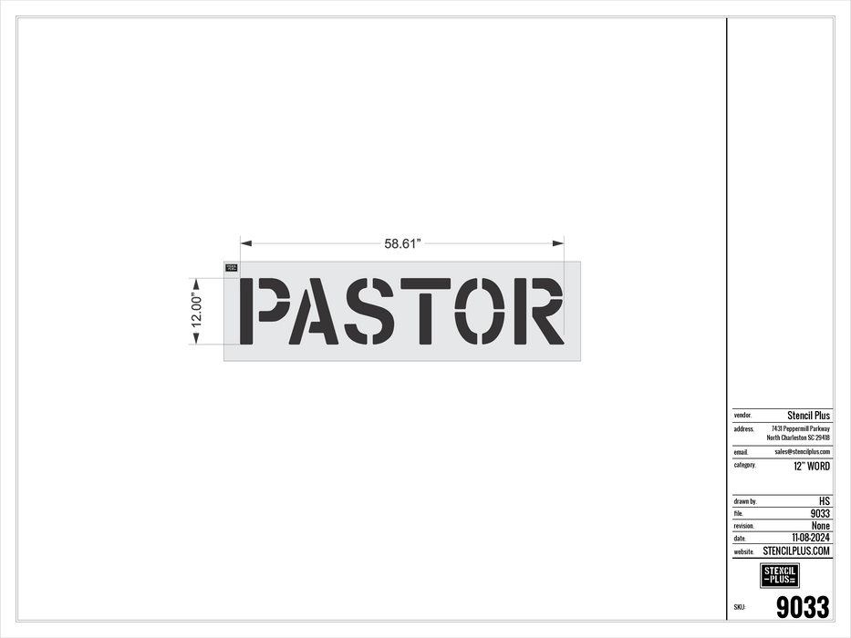 12" PASTOR- Pavement Marking Stencil