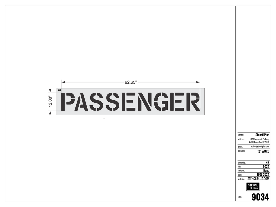 12" PASSENGER- Pavement Marking Stencil