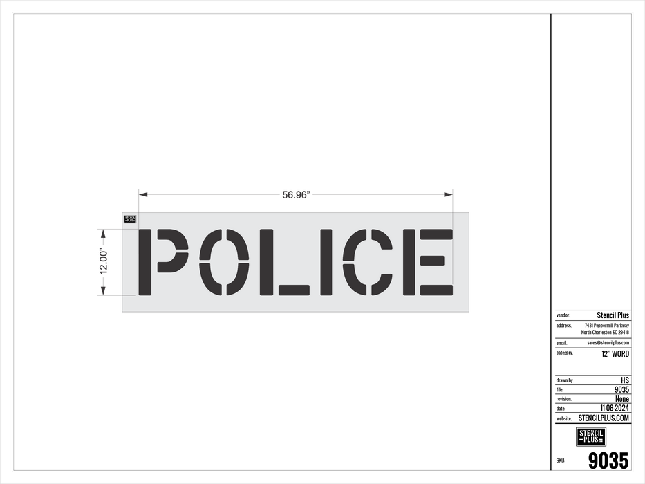 12" POLICE- Pavement Marking Stencil