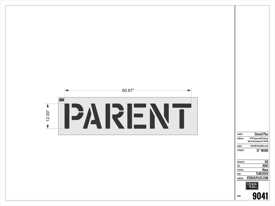 12" PARENT- Pavement Marking Stencil