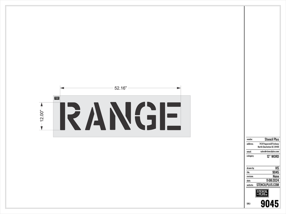 12" RANGE - Pavement Marking Stencil
