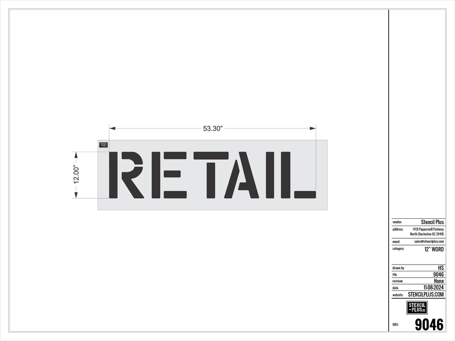 12" RETAIL - Pavement Marking Stencil