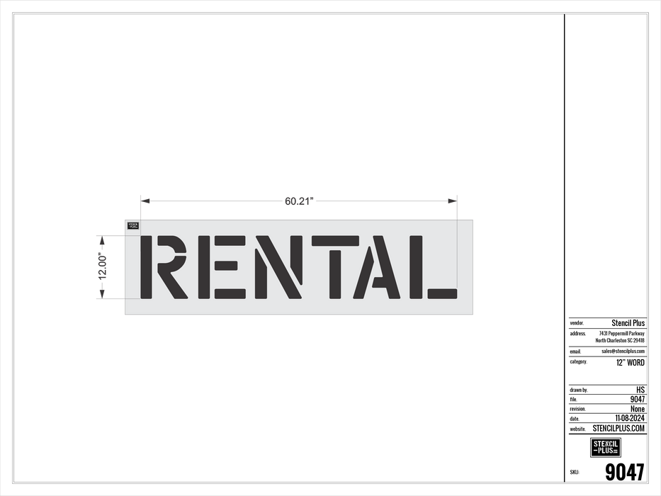 12" RENTAL - Pavement Marking Stencil