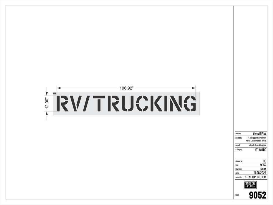 12" RV / TRUCKING- Pavement Marking Stencil