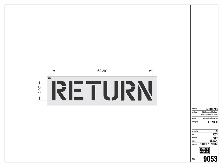 12" RETURN- Pavement Marking Stencil
