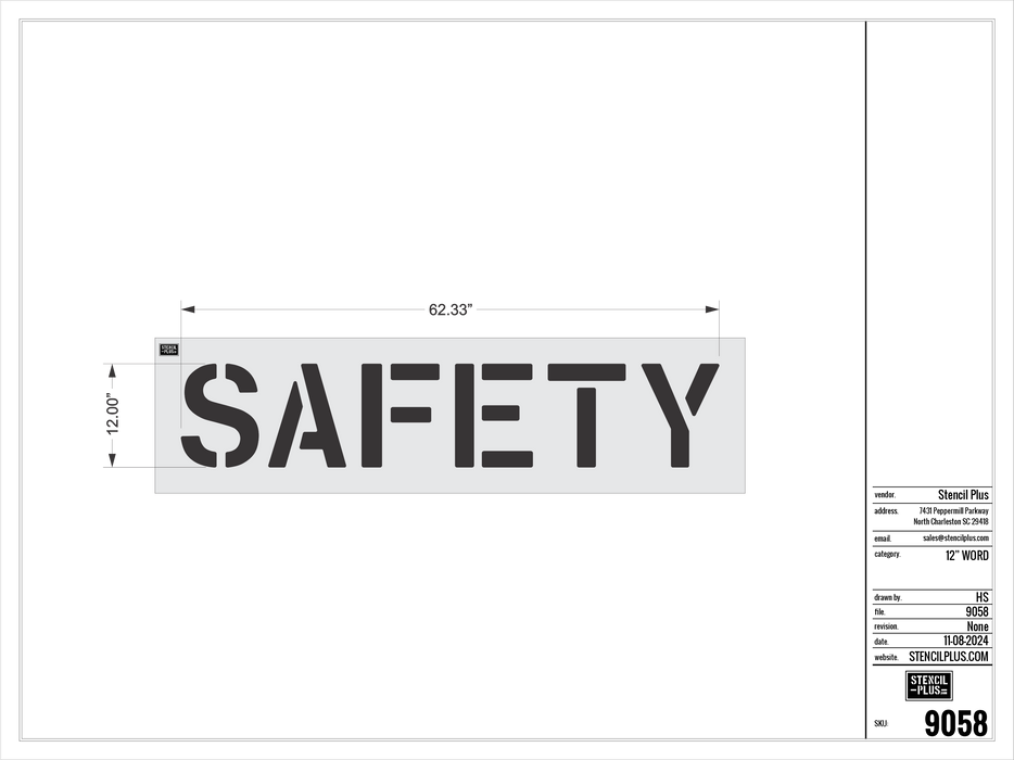 12" SAFETY- Pavement Marking Stencil