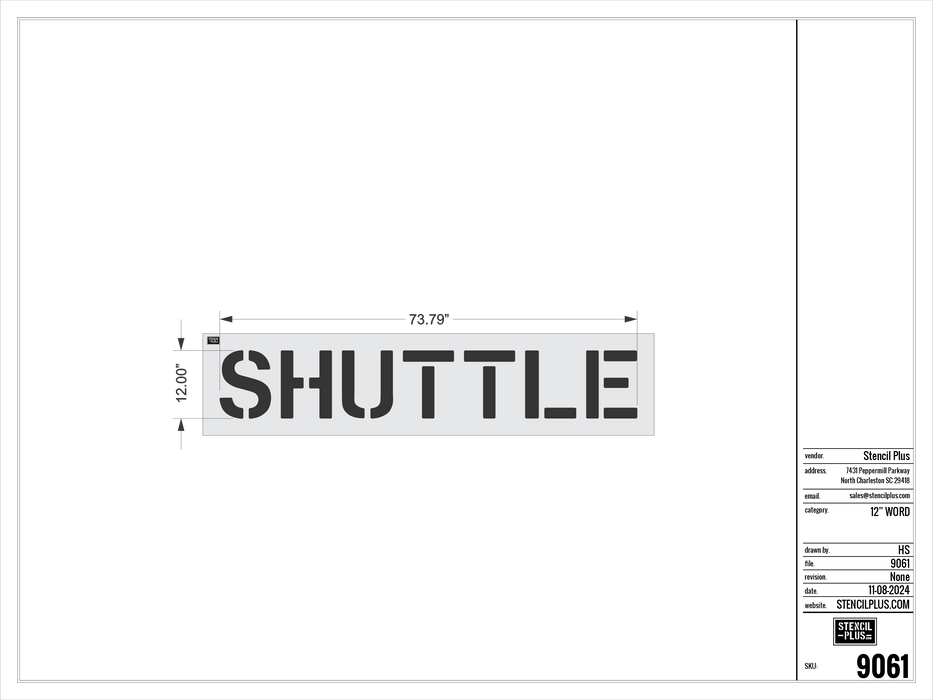 12" SHUTTLE - Pavement Marking Stencil