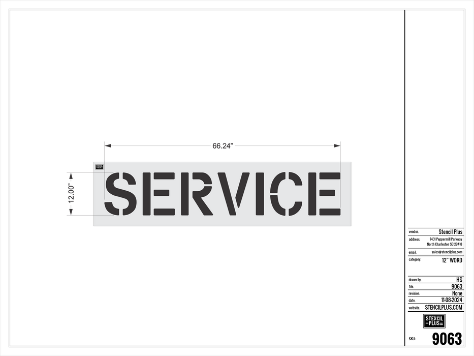 12" SERVICE - Pavement Marking Stencil