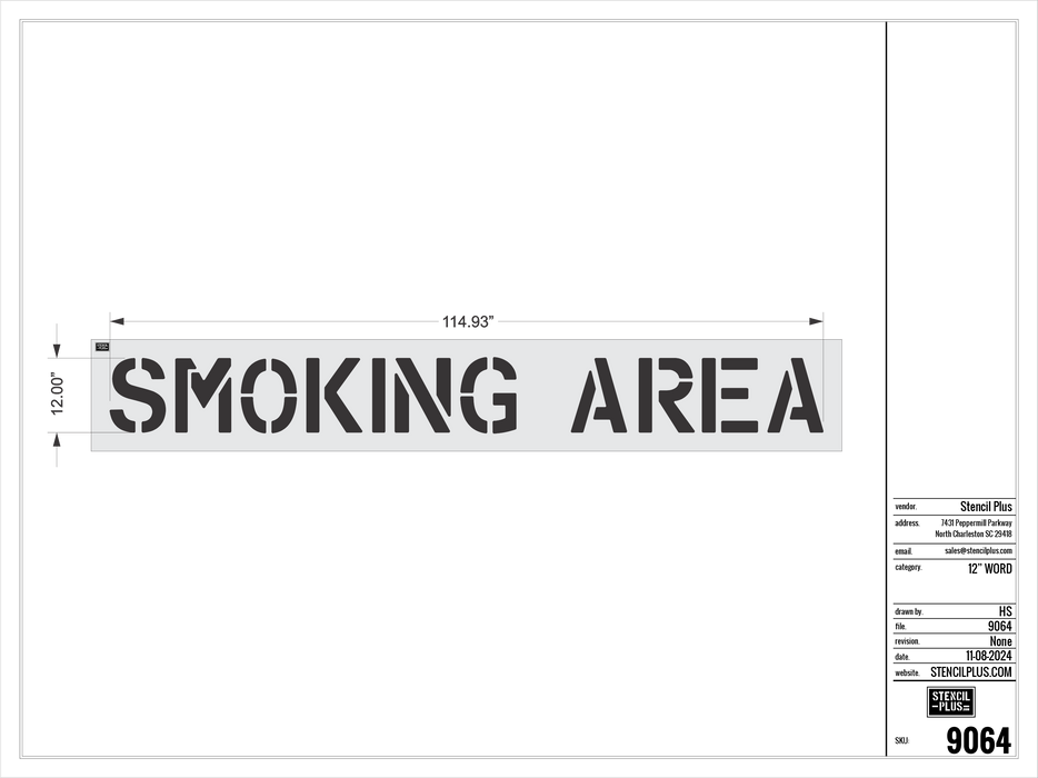 12" SMOKING AREA- Pavement Marking Stencil