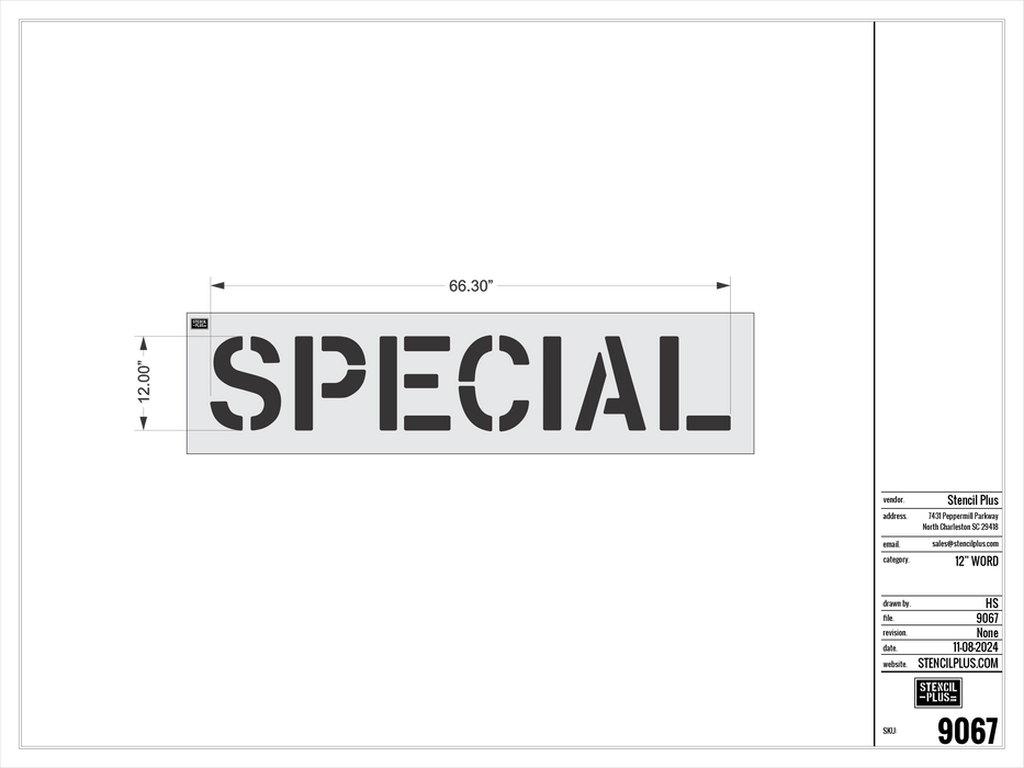 12" SPECIAL- Pavement Marking Stencil