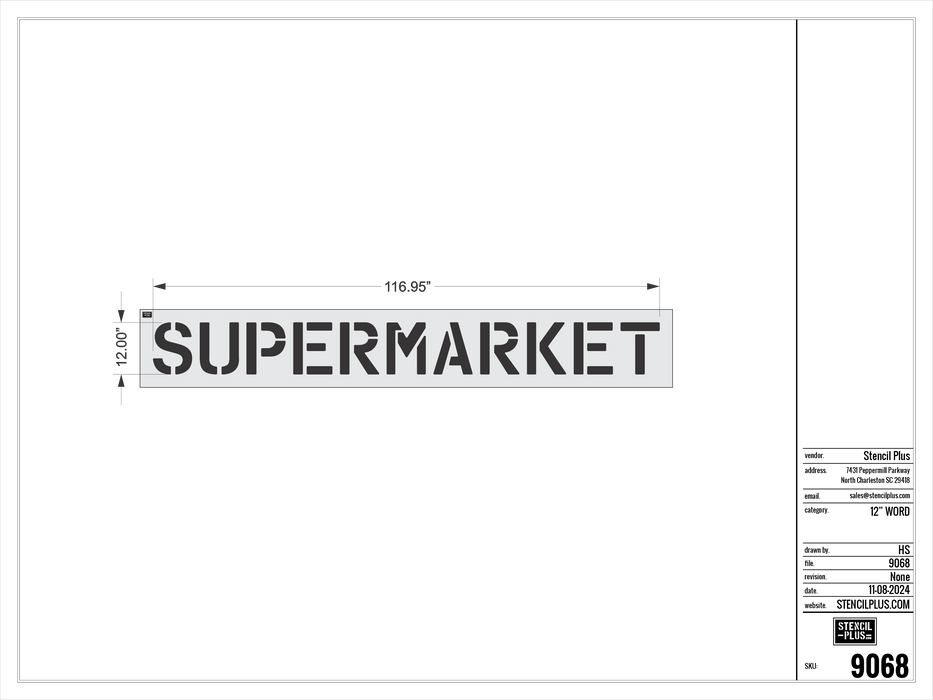 12" SUPERMARKET- Pavement Marking Stencil