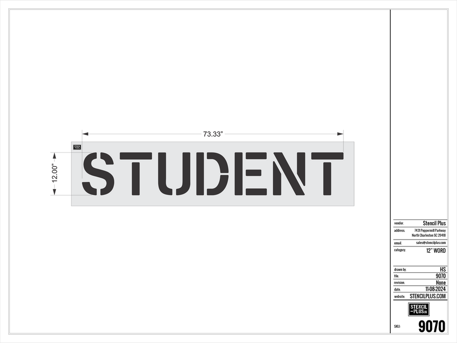 12" STUDENT - Pavement Marking Stencil