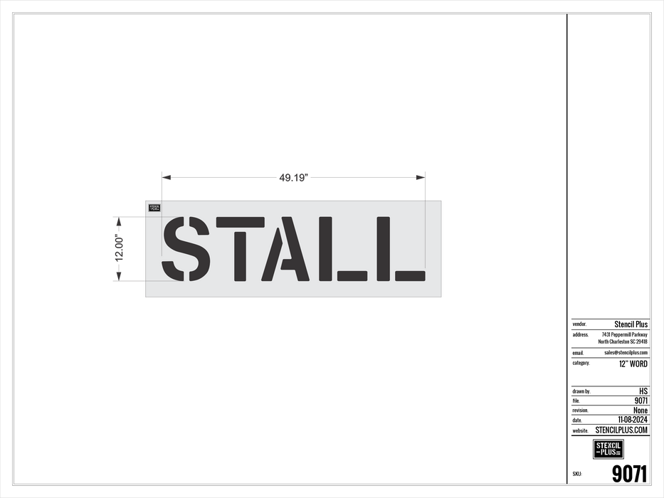 12" STALL- Pavement Marking Stencil