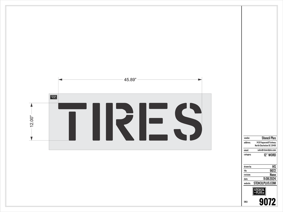 12" TIRES- Pavement Marking Stencil