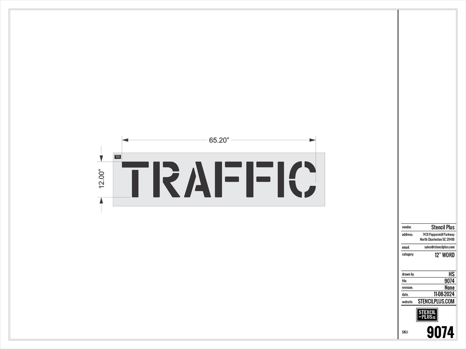 12" TRAFFIC- Pavement Marking Stencil