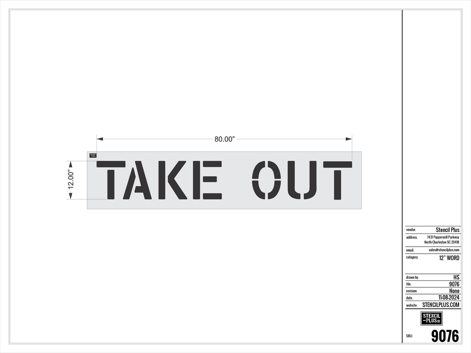 12" TAKE OUT- Pavement Marking Stencil