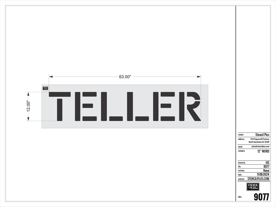 12" TELLER- Pavement Marking Stencil