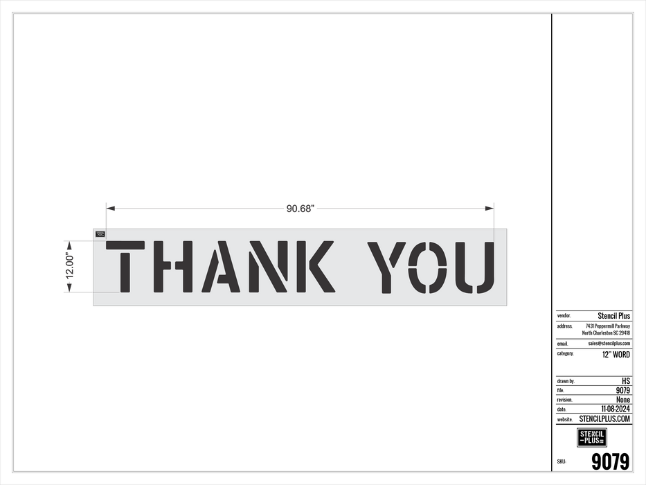 12" THANK YOU- Pavement Marking Stencil