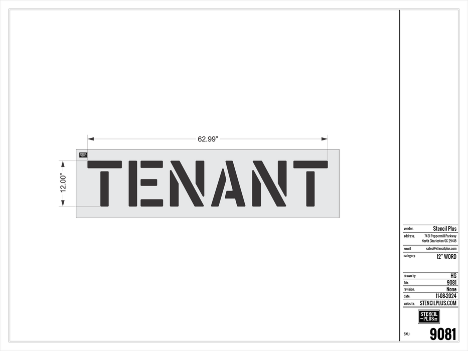 12" TENANT- Pavement Marking Stencil