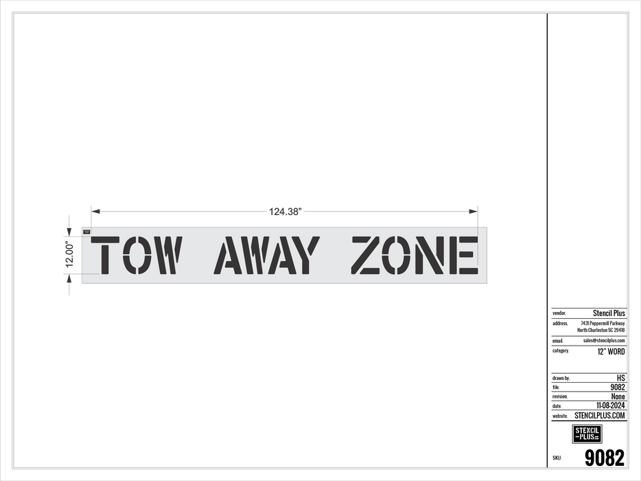 12" TOW AWAY ZONE- Pavement Marking Stencil