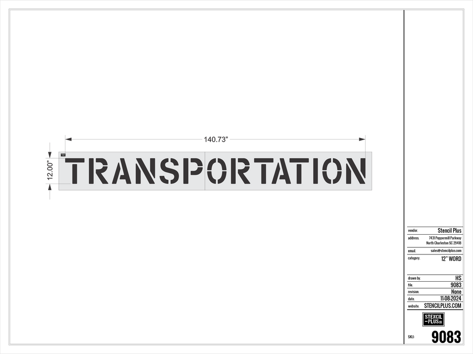 12" TRANSPORTATION- Pavement Marking Stencil
