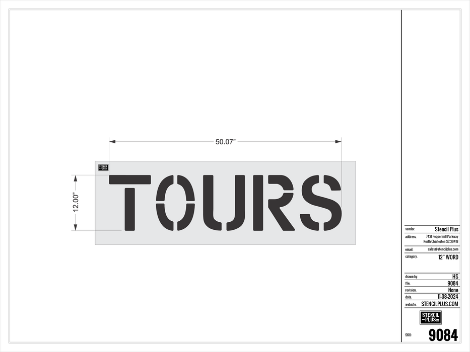 12" TOURS Pavement Marking Stencil