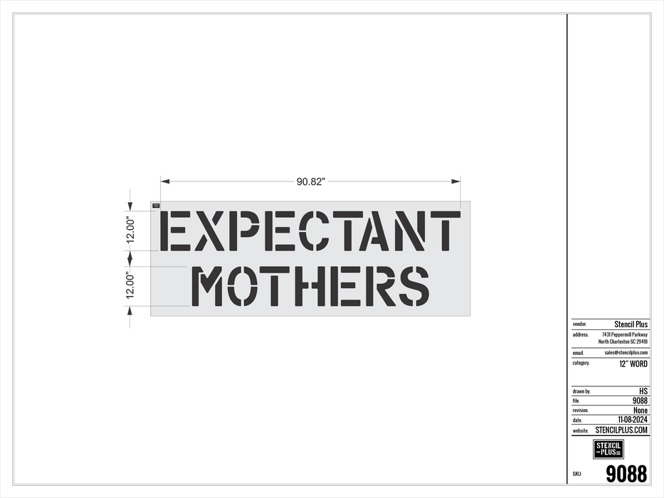 12" EXPECTANT / MOTHERS Pavement Marking Stencil