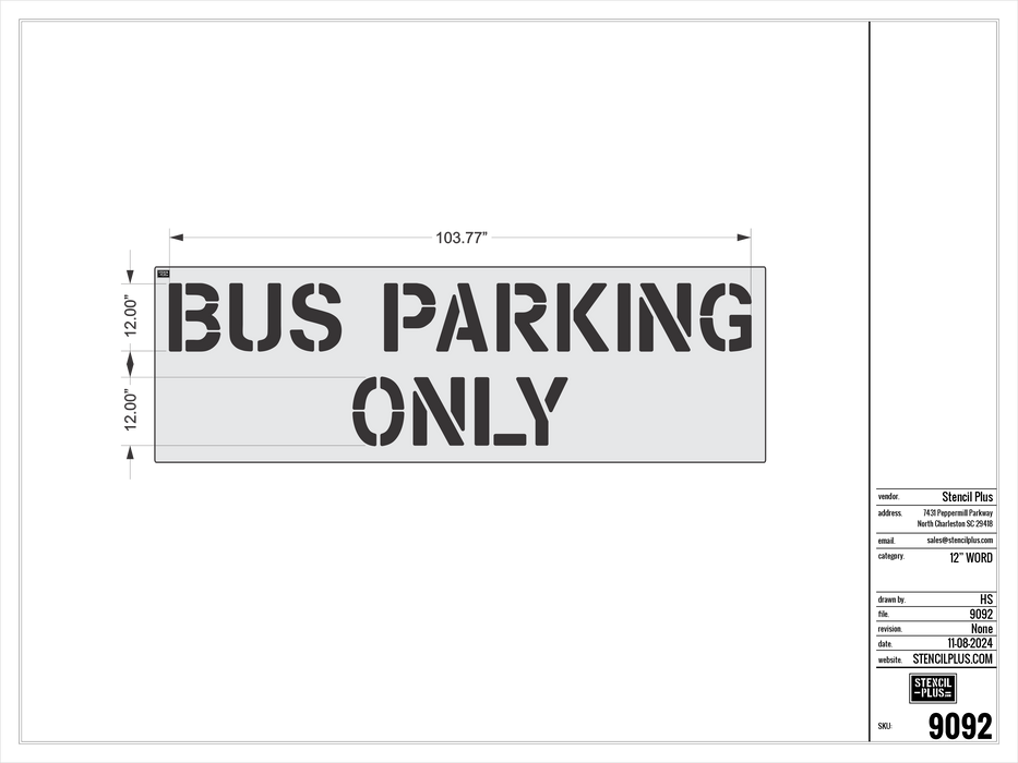12" BUS PARKING / ONLY Pavement Marking Stencil