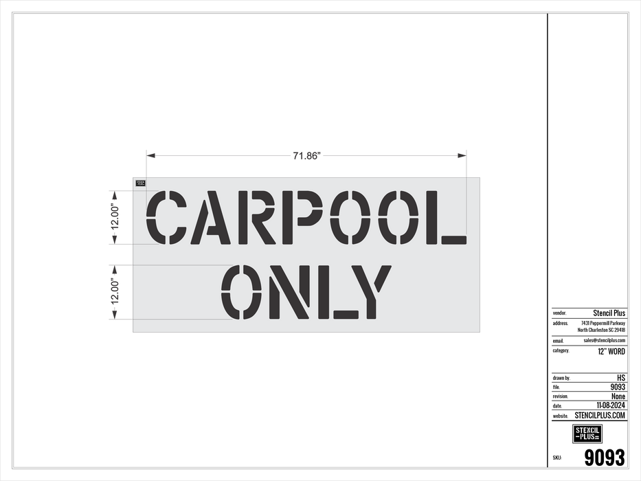 12" CARPOOL / ONLY Pavement Marking Stencil