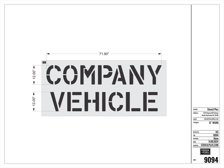 12" COMPANY / VEHICLE Pavement Marking Stencil