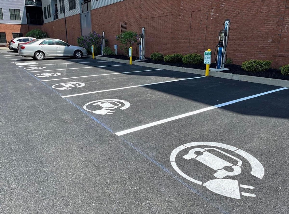 38" EV#3 Electric Vehicle Car w/Cord Wrapped Around Parking Lot Pavement Marking Stencil