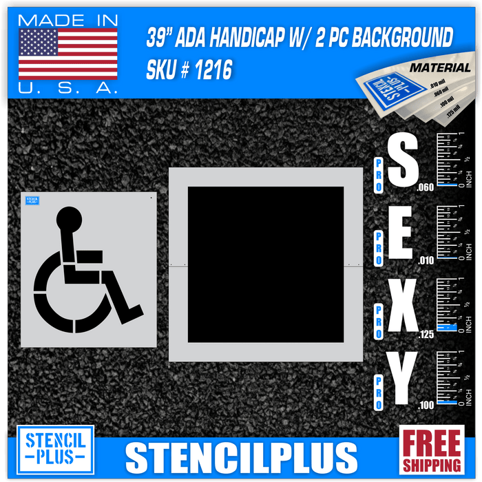 Stencil Plus Handicap Stencils 39” DOT Handicap Stencil / Square Background 2 pc Parking Lot Pavement Marking Stencil