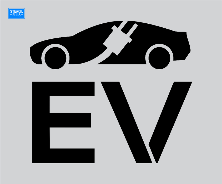 Stencil Plus Pavement Marking .060 EV#17 Electric Vehicle- 37" Car with Cord through it and EV Parking Lot Pavement Marking Stencil