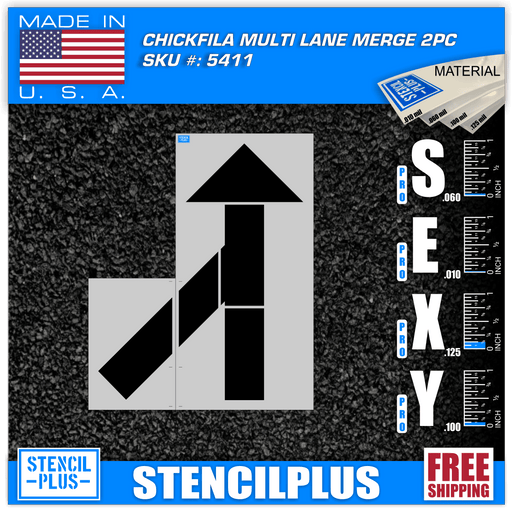 Stencil Plus Retail Chains .060 ML Chick-Fil-A 78" Multi Lane Merge Arrow