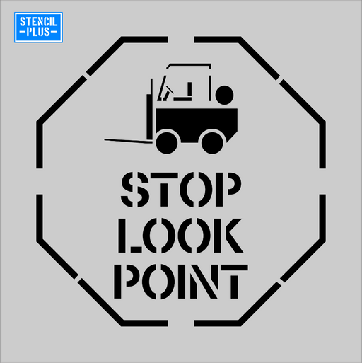 Stencil Plus Stencil .060 STOP LOOK POINT with Forklift Symbol Stencil/Warehouse/Industrial/Safety/OSHA Stencil
