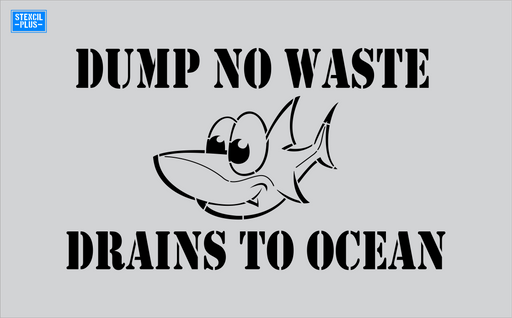 Stencil Plus Storm Drain .010 Storm Drain Stencil - Dump No Waste -Cartoony Shark -Drains to Ocean