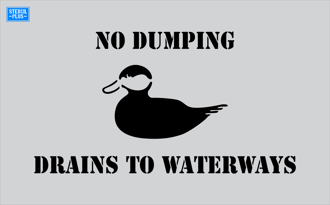 Stencil Plus Storm Drain .010 Storm Drain Stencil - No Dumping-Duck Image-Drains To Waterways