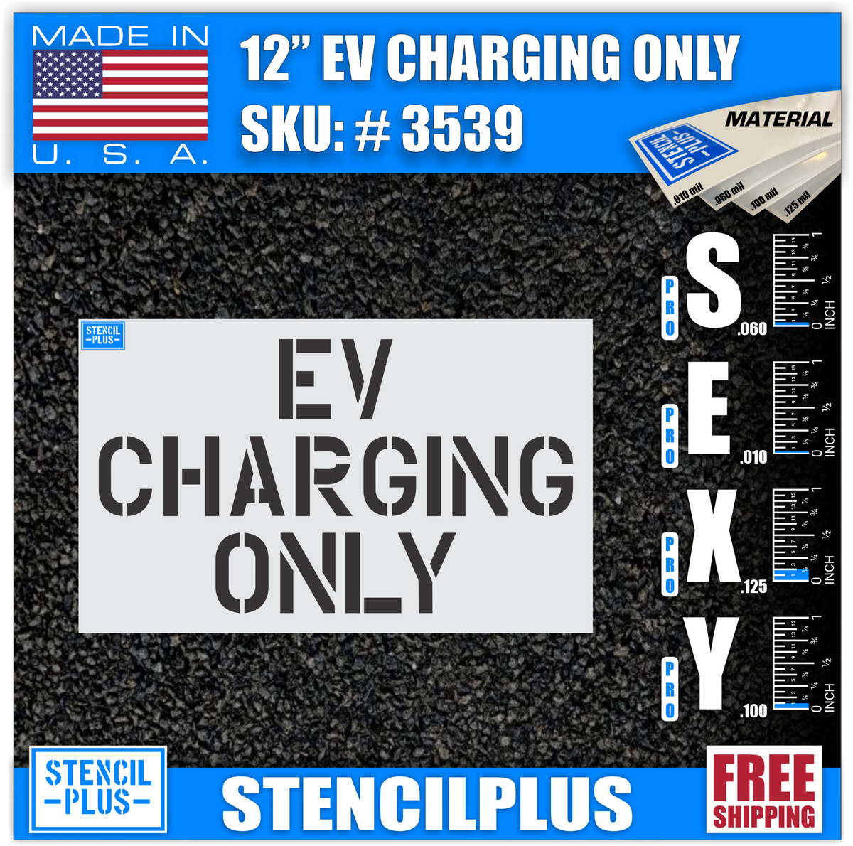 WORD 12" "EV CHARGING ONLY" Pavement Stencil — Stencil Plus